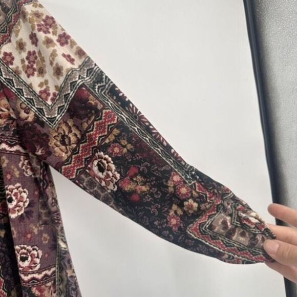 Cocomo Floral Bandana Print 3/4 Sleeve Mock Neck Blouse Medium Boho Patchwork - Picture 10 of 10